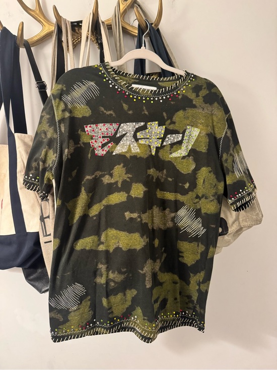Moschino Other - NWT Moschino Olive Green Camouflage Short Sleeve Tee with Embellished Graphic